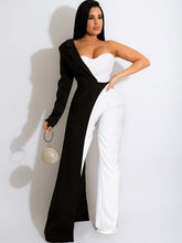 One-Shoulder-Patchwork-Jumpsuit mit weitem Bein